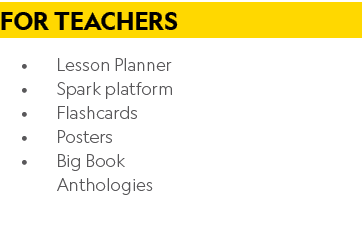 For Teachers • Lesson Planner • Spark platform • Flashcards • Posters • Big Book Anthologies