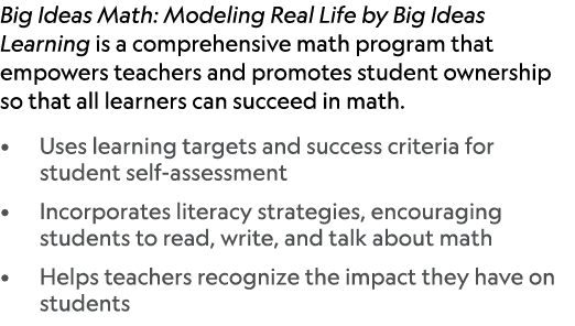 Big Ideas Math: Modeling Real Life by Big Ideas Learning is a comprehensive math program that empowers teachers and p...