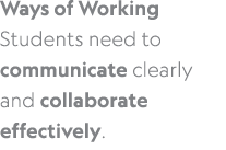 Ways of Working Students need to communicate clearly and collaborate effectively. 