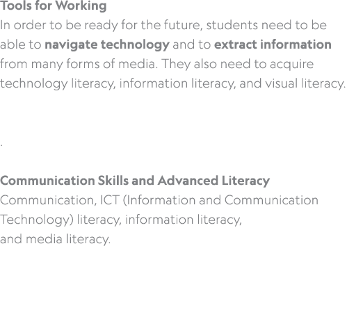 Tools for Working In order to be ready for the future, students need to be able to navigate technology and to extract...