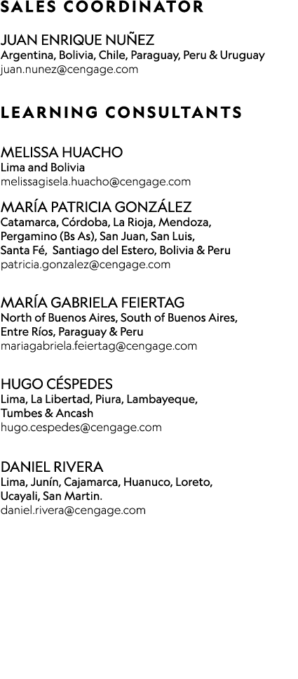 SALES COORDINATOR JUAN ENRIQUE NU EZ Argentina, Bolivia, Chile, Paraguay, Peru &﻿ Uruguay juan.nunez@cengage.com ﻿L...