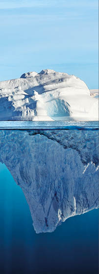 iceberg with above and underwater view taken in greenland
