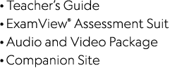 · Teacher’s Guide · ExamView® Assessment Suit · Audio and Video Package · Companion Site
