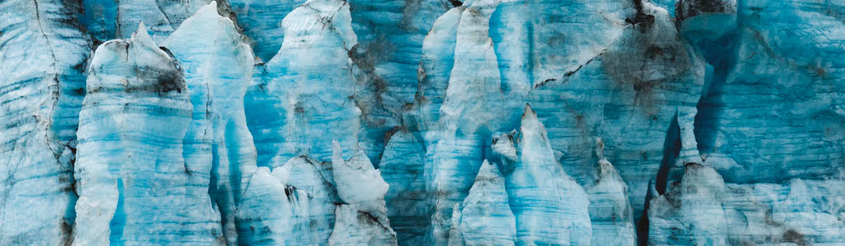 Close up of the icy face of the Lamplugh Glacier, Glacier Bay National Park, Alaska.