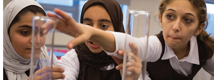 Bahrain, Al-Maarifa Girls Secondary School offers a dynamic program for girls that emphasizes science, english, math, physical education and nutrition classes.