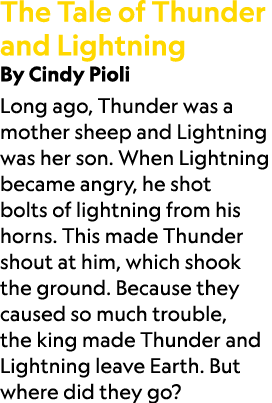 The Tale of Thunder and Lightning By Cindy Pioli Long ago, Thunder was a mother sheep and Lightning was her son. When...