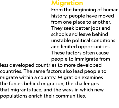 Migration From the beginning of human history, people have moved from one place to another. They seek better jobs and...