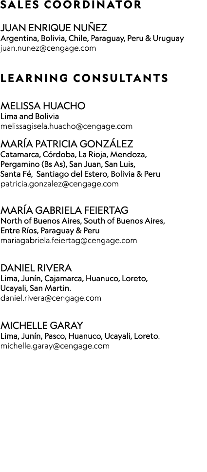 ﻿SALES COORDINATOR JUAN ENRIQUE NU EZ Argentina, Bolivia, Chile, Paraguay, Peru &﻿ Uruguay juan.nunez@cengage.com ﻿L...