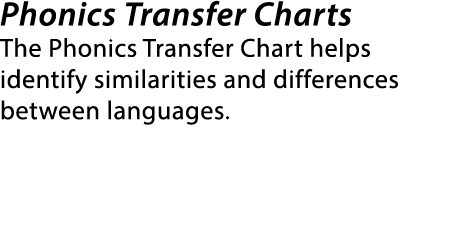 Phonics Transfer Charts The Phonics Transfer Chart helps identify similarities and differences between languages. 