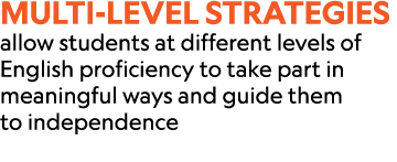 Multi level strategies allow students at different levels of English proficiency to take part in meaningful ways and ...